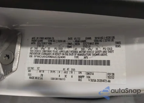 2013 Ford Escape Se из США, поврежденный, VIN 1FMCU0GX8DUC32490